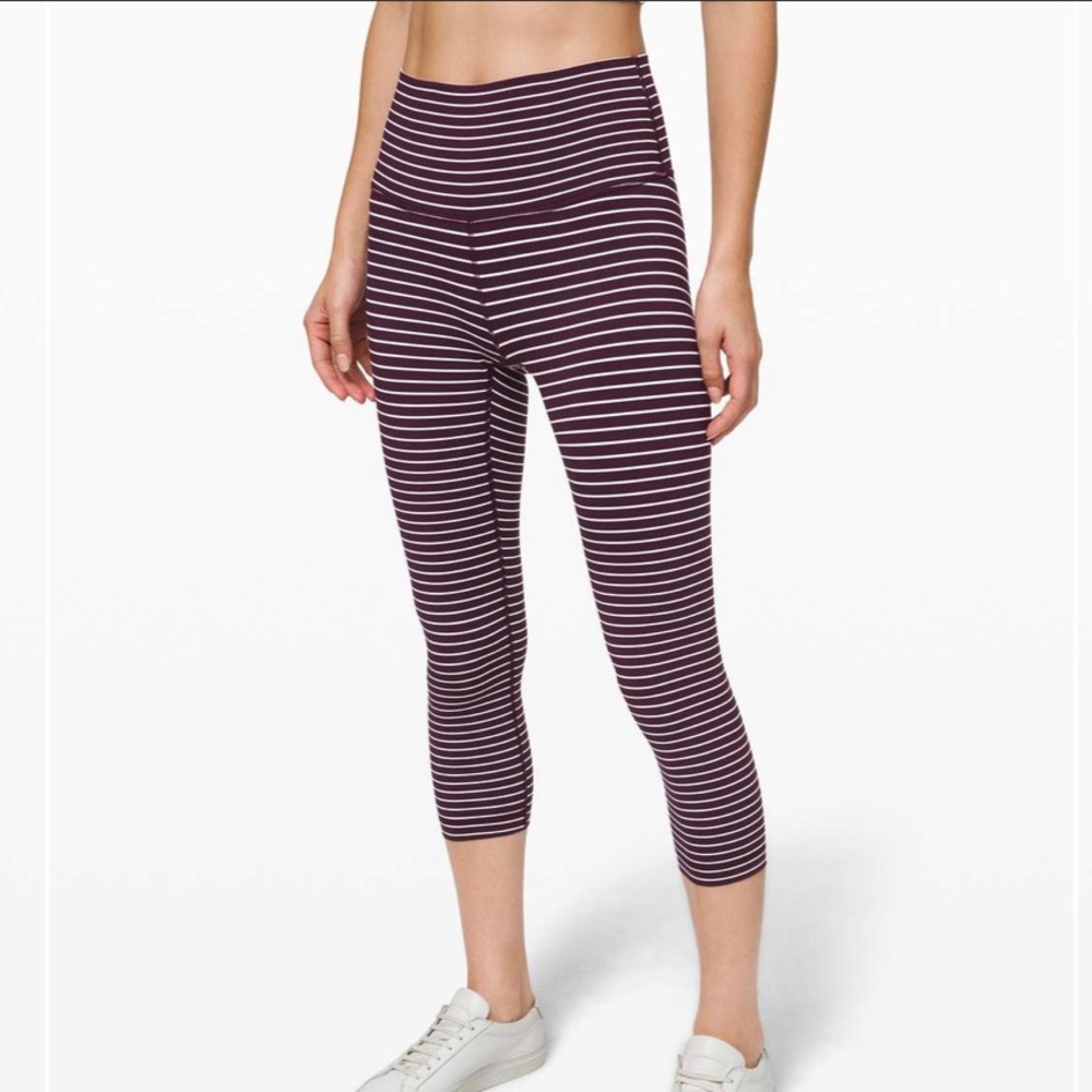 Lululemon Wunder Under Crop Luxtreme 21”,Parallel Stripe Dark Adobe White,Size 4